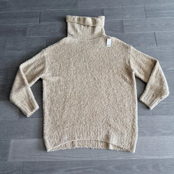 NWT GAP Cozy Boucle Turtleneck Tunic Sweater Wheat Beige L Cowl Neck Warm Knit - Picture 14 of 16